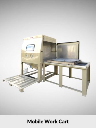 Mobile Work Cart for Hurricane - a wet blasting cabinet which uses ultra-fine abrasives and eliminates frictional heat for delicate composites