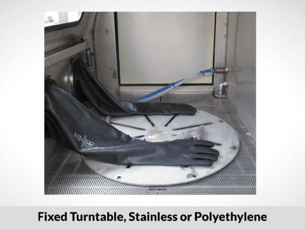 Fixed Turntable, Stainless or Polyethylene for Hurricane Abrasive wet blasting cabinet which uses ultra-fine abrasives and eliminates frictional heat for delicate composites