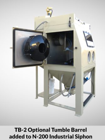 A two in one machine, the TB-2 Tumbler is a manual blast cabinet with tumble barrel.
